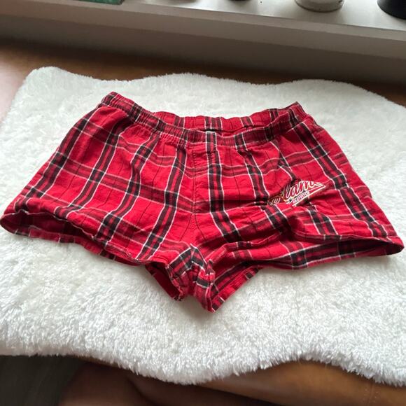 Atlanta Fastpitch Plaid Shorts Red White Black Elastic Waist Casual - Picture 4 of 7
